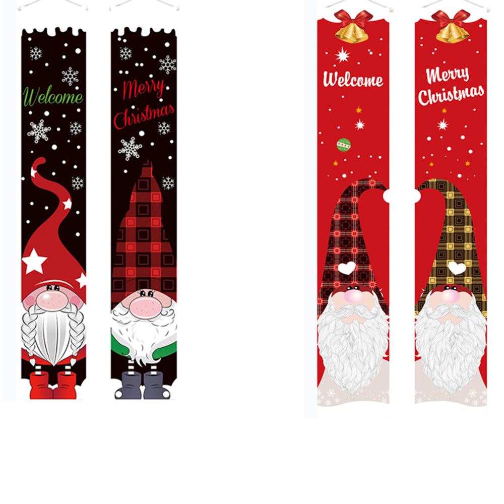 2 Pairs of Black Red Christmas Banner Gnome Pattern Xmas Door Banner Home Decoration