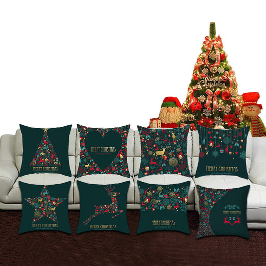 8Pcs Green Christmas Pillowcase Xmas Throw Pillow Case Christmas Cushion Cover