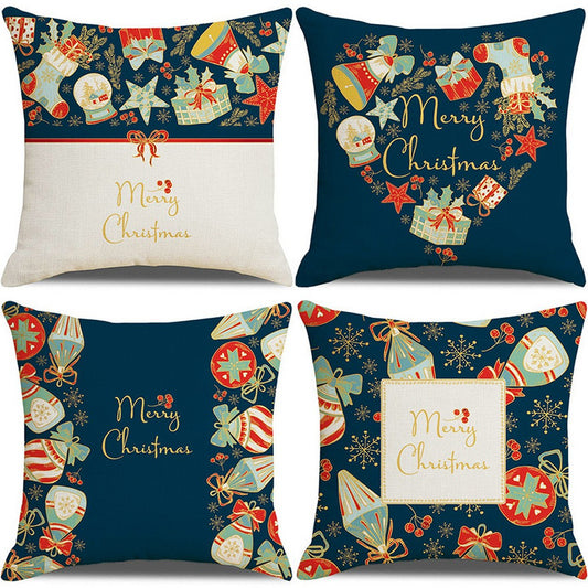 4X Christmas Pillowcase Xmas Throw Pillow Case Merry Christmas Cushion Cover
