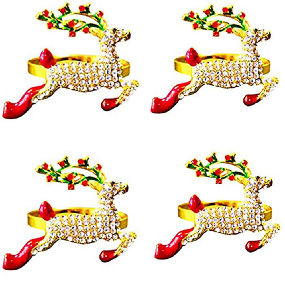 4 X Gold Elk Christmas Napkin Rings Napkin Holder Rings Xmas Table Decoration