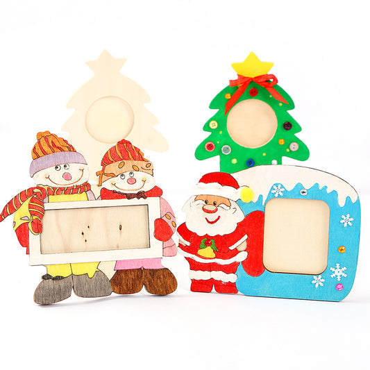 3PCS Christmas Kids DIY Painting Wooden Picture Photo Frames Xmas Decorations
