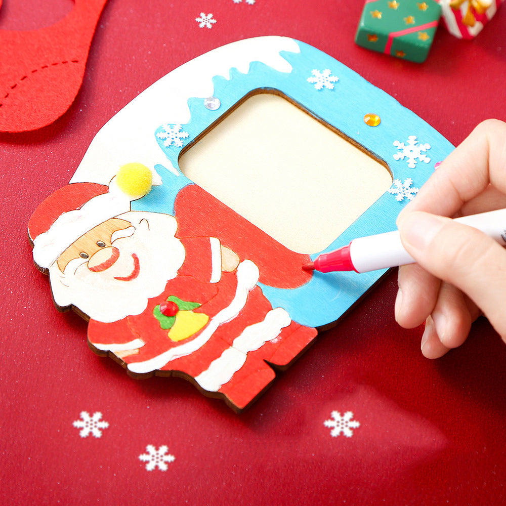 6PCS Christmas Kids DIY Painting Wooden Picture Photo Frames Xmas Decorations