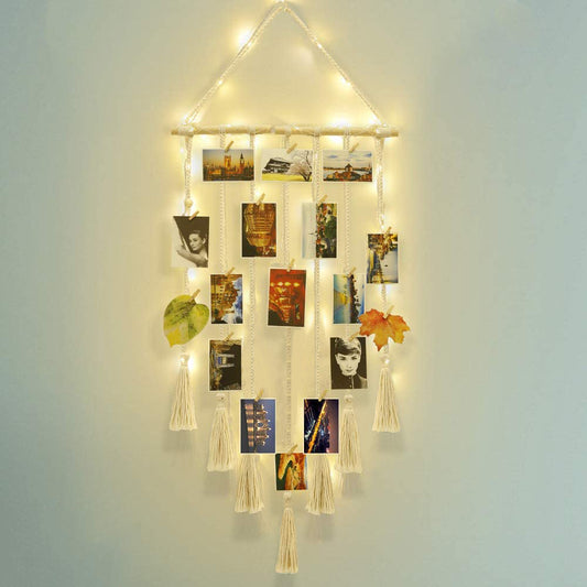 Boho Hanging Photo Display Wall Hanging Picture Collage Tapestry with Light Clip