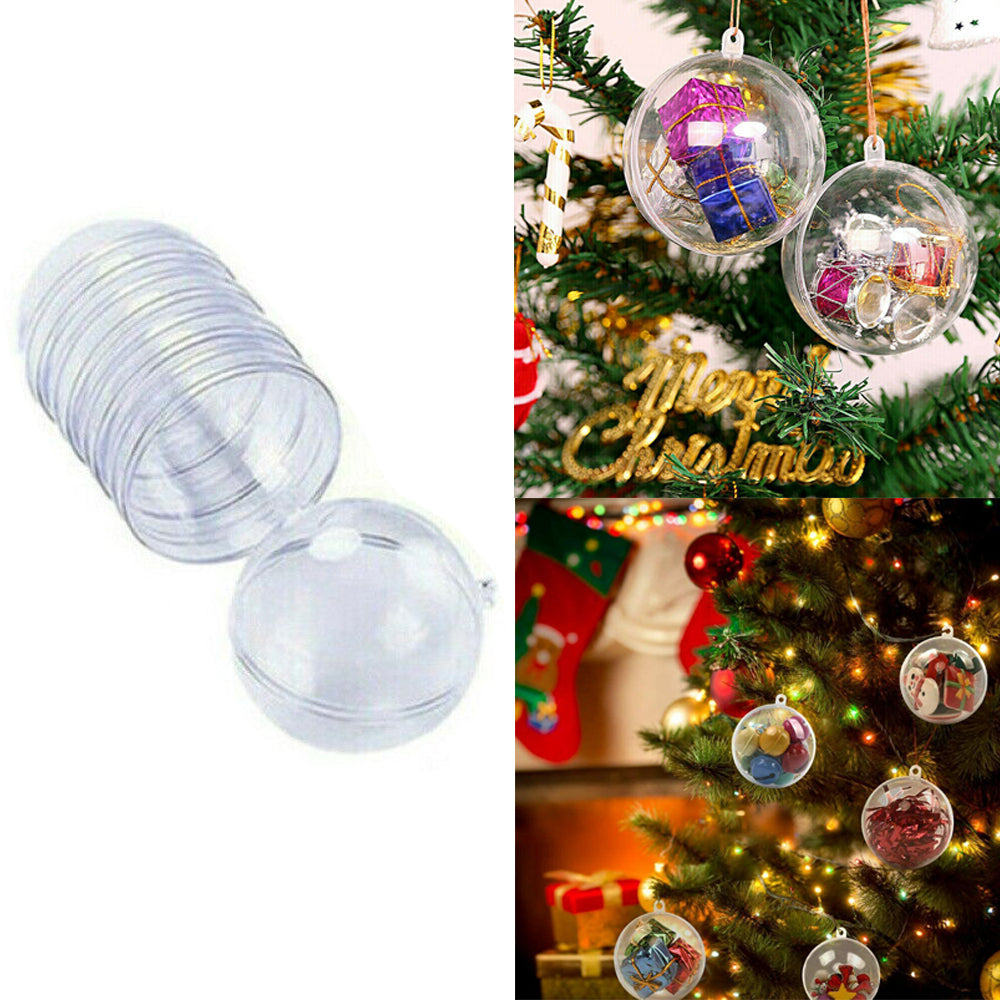 10 X 5CM DIY Fillable Christmas Ball Plastic Clear Xmas Tree Decor Ornament
