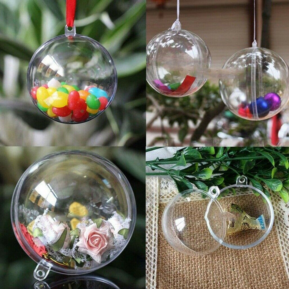 10 X 5CM DIY Fillable Christmas Ball Plastic Clear Xmas Tree Decor Ornament