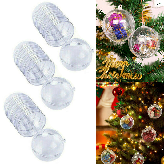 30 X 4CM DIY Fillable Christmas Ball Plastic Clear Xmas Tree Decor Ornament