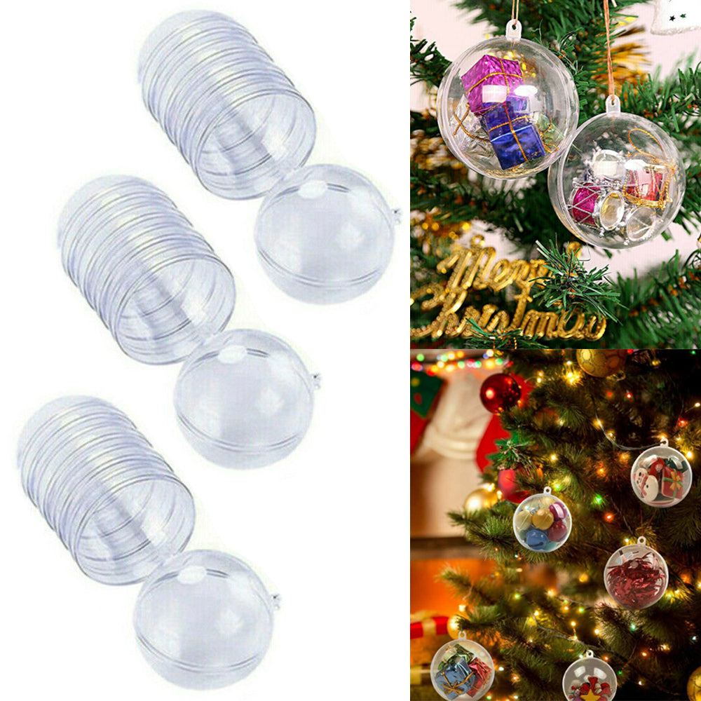 30 X 3CM DIY Fillable Christmas Ball Plastic Clear Xmas Tree Decor Ornament