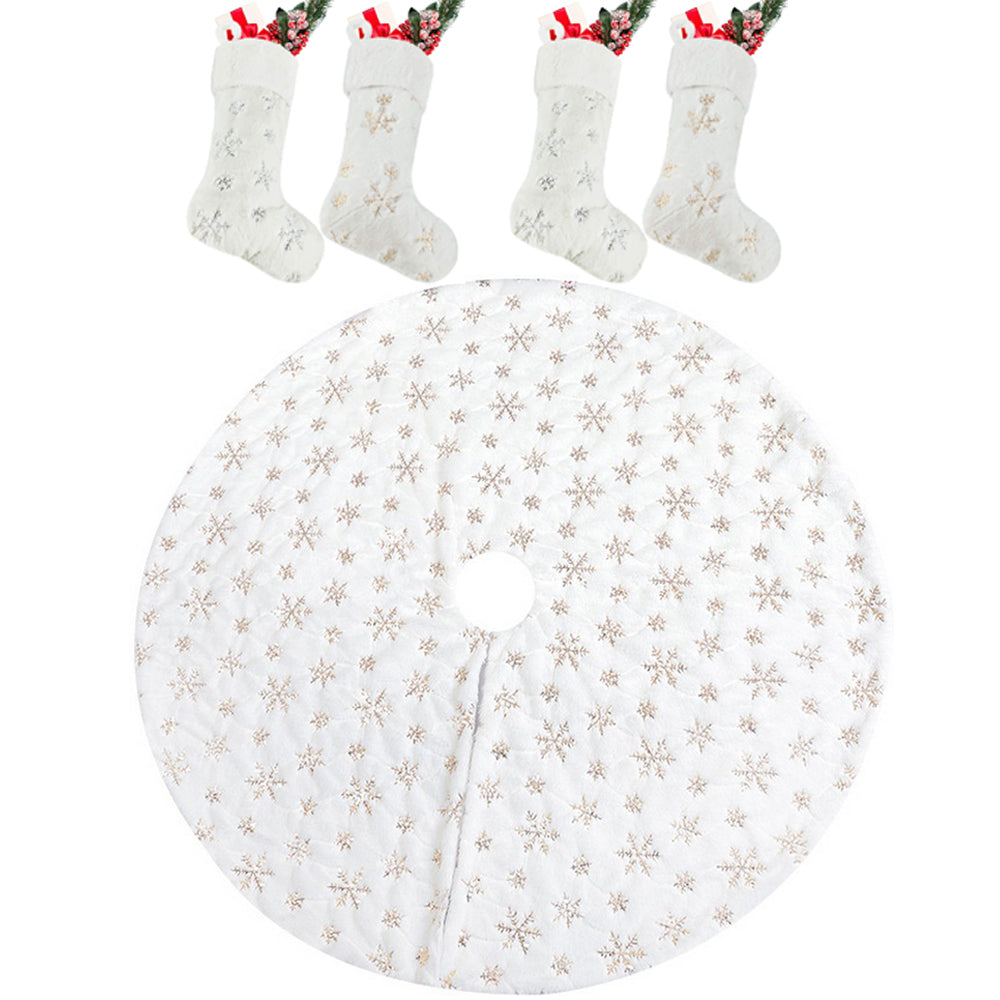 Set of Gold 122cm Sequin Christmas Tree Skirt and 4Pcs Xmas Christmas Stocking