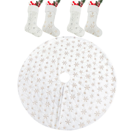 Set of Gold 122cm Sequin Christmas Tree Skirt and 4Pcs Xmas Christmas Stocking