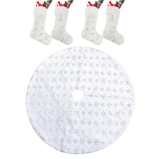 Set of Silver 90cm Sequin Christmas Tree Skirt and 4Pcs Xmas Christmas Stocking