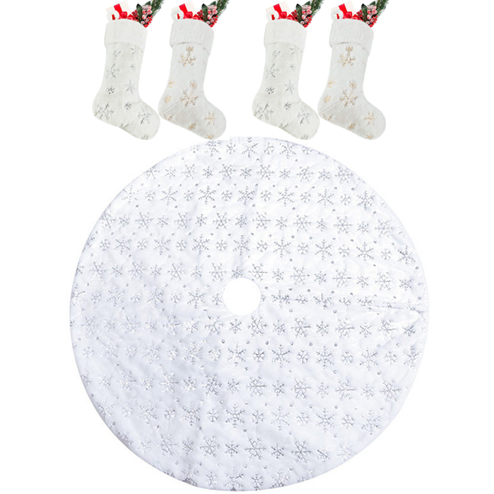 Set of Silver 122cm Sequin Christmas Tree Skirt and 4Pcs Xmas Christmas Stocking