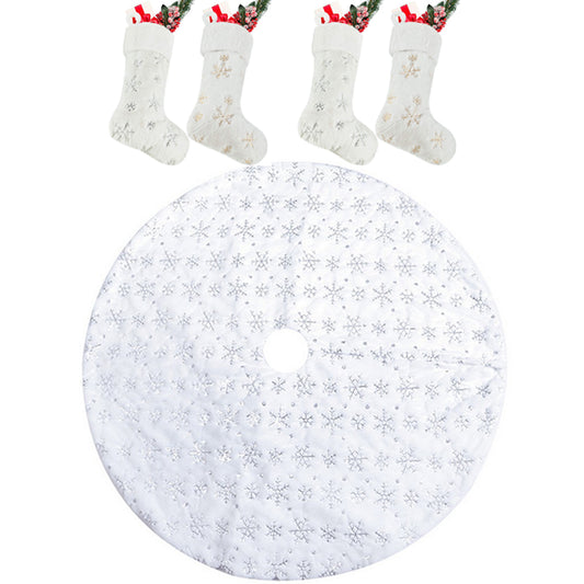 Set of Silver 122cm Sequin Christmas Tree Skirt and 4Pcs Xmas Christmas Stocking