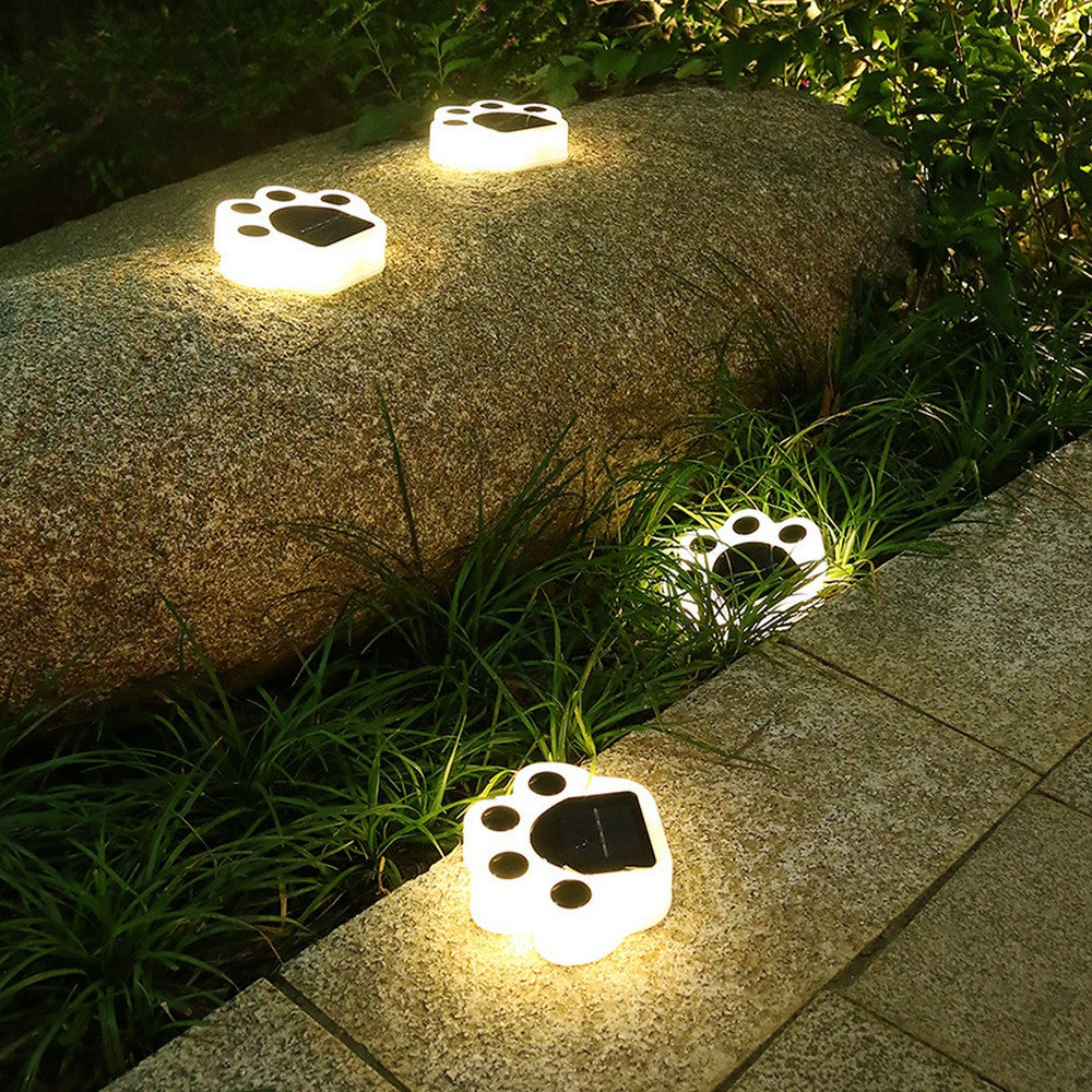 4 X Warm White Solar Paw Print Light Paw Lamps Garden Yard Path Walkway Lighting