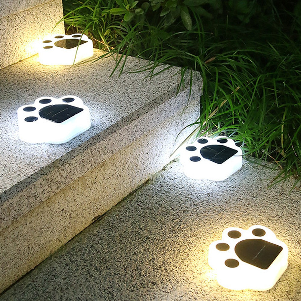 8 X Warm White and White Solar Paw Print Light Garden Lamp Yard Path Lighting