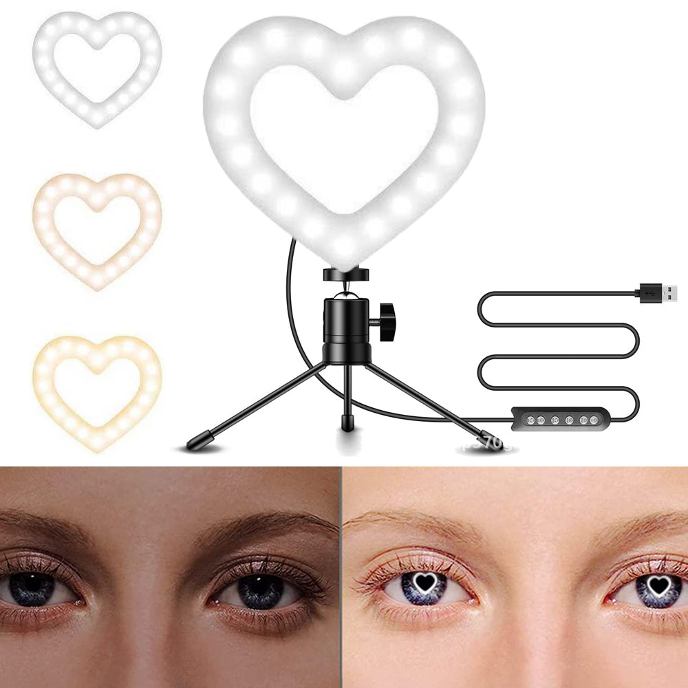 3 Colour Heart Shaped Ring Lamp Makeup Light Tripod for Video Conference Zoom