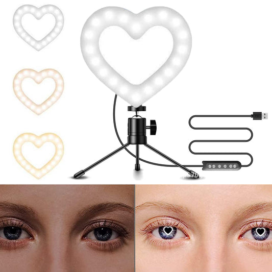 3 Colour Heart Shaped Ring Lamp Makeup Light Tripod for Video Conference Zoom