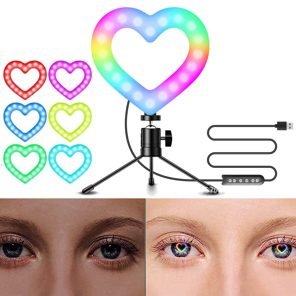Multicolour Heart Shaped Ring Lamp Makeup Light Tripod for Video Conference Zoom