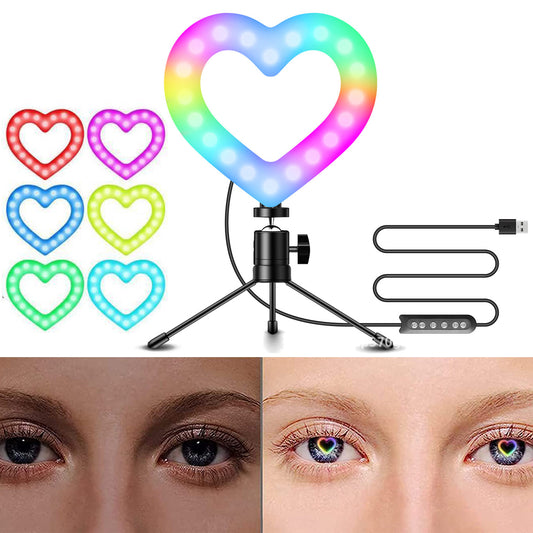 Multicolour Heart Shaped Ring Lamp Makeup Light Tripod for Video Conference Zoom