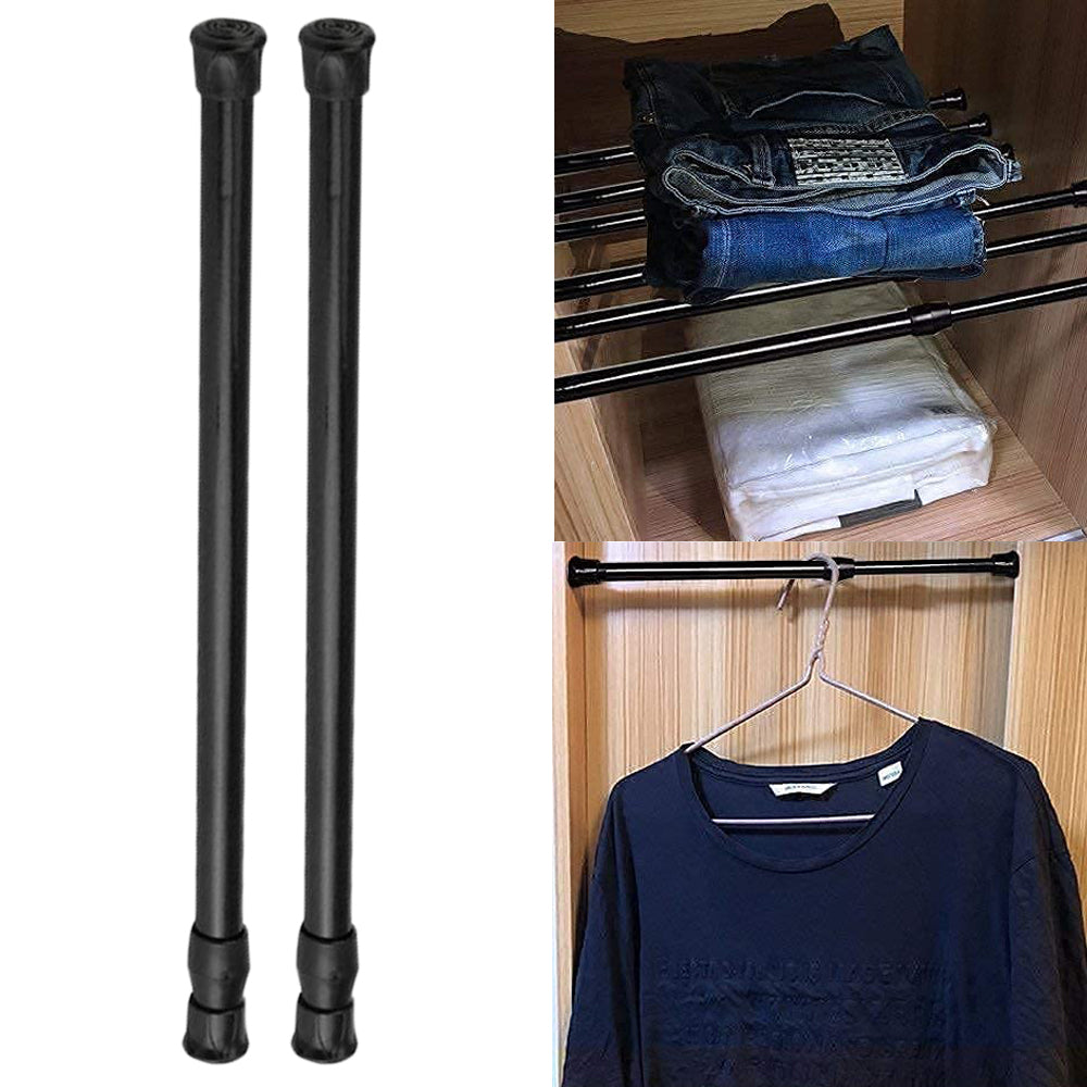 2X S Black Tension Rod Adjustable Cupboard Bars Curtain Rod Closet Rod Wardrobe Rod
