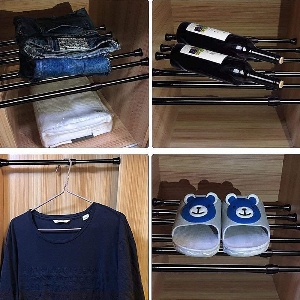 4pcs Tension Rod 70-120cm Black Adjustable Curtain Rod Telescopic Closet Pole Rail Extendable Wardrobe Rod