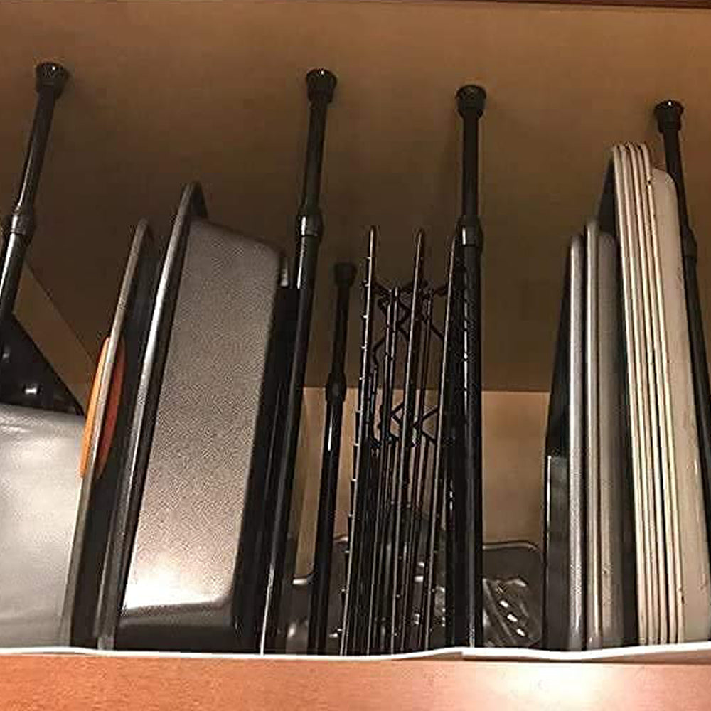 4X S Black Tension Rod Adjustable Cupboard Bars Curtain Rod Closet Rod Wardrobe Rod