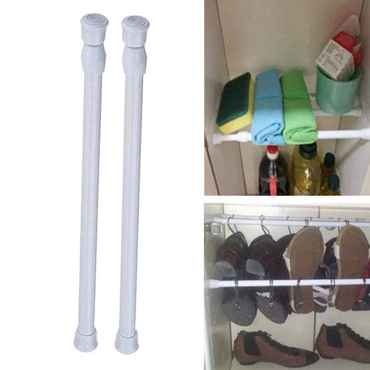 2X S White Tension Rod Adjustable Cupboard Bars Curtain Rod Closet Rod Wardrobe Rod