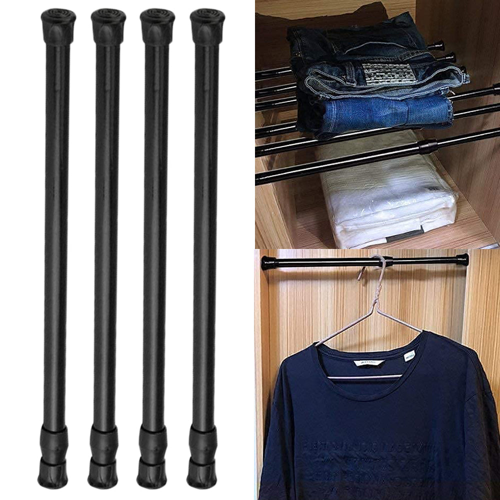 4pcs Tension Rod 70-120cm Black Adjustable Curtain Rod Telescopic Closet Pole Rail Extendable Wardrobe Rod