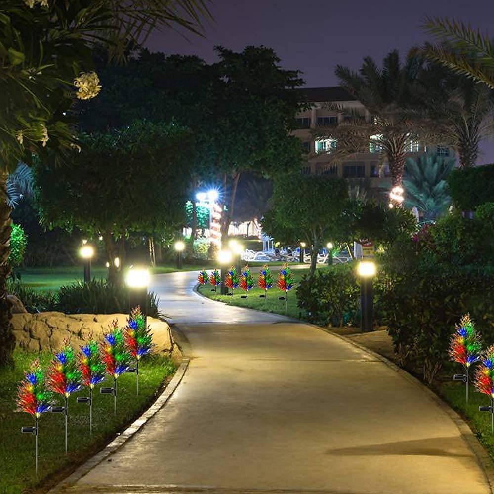 2 X Solar Powered Christmas Lamps Pine Lights Xmas Decoration for Garden Lawn Landscaping