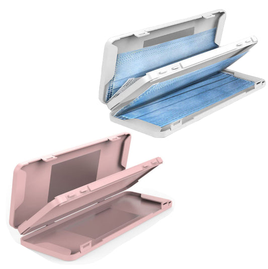2X White Pink 2 Layer Mask Storage Case with Mirror Face Mask Container Mask Box