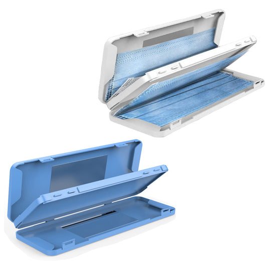 2X White Blue 2 Layer Mask Storage Case with Mirror Face Mask Container Mask Box