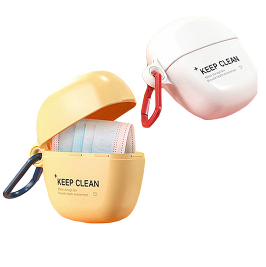 2X White Yellow Face Mask Case with Carabiner Mask Organizer Storage Mask Box