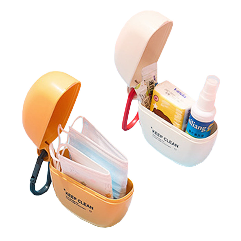 2X White Yellow Face Mask Case with Carabiner Mask Organizer Storage Mask Box