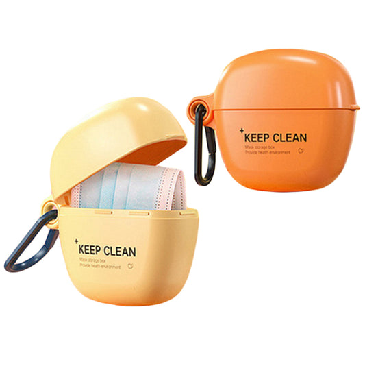 2X Orange Yellow Face Mask Case with Carabiner Mask Organizer Storage Mask Box