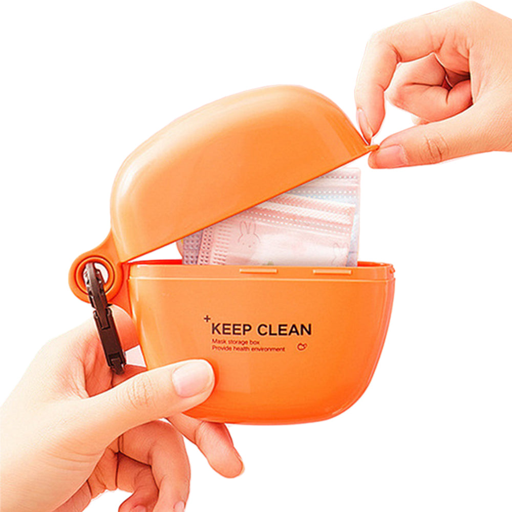 2X Orange Yellow Face Mask Case with Carabiner Mask Organizer Storage Mask Box