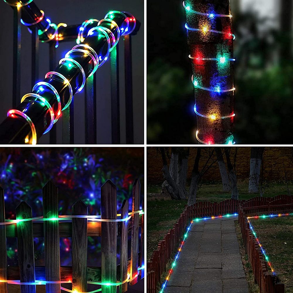 Multicolour 12 Meter 100LED Christmas Solar Power LED Solar Powered Rope Tube String Light