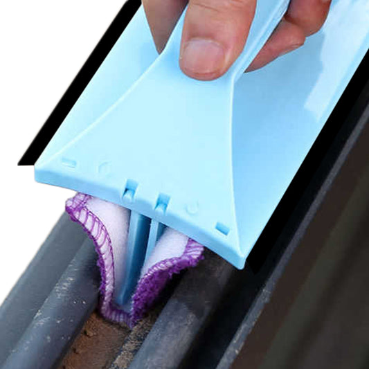 Blue 3 In 1 Window Groove Gap Cleaning Brush with Six Cleaning Cloth