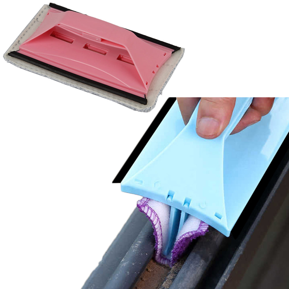 2 X Blue Pink 3 In 1 Window Groove Gap Cleaning Brush with 12 Cleaning Cloth