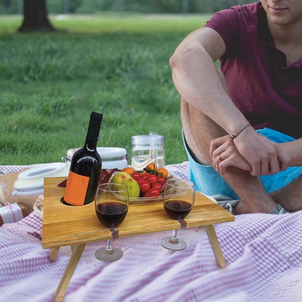 Medium Portable Wooden Folding Square Picnic Table Outdoor Mini Wine Rac