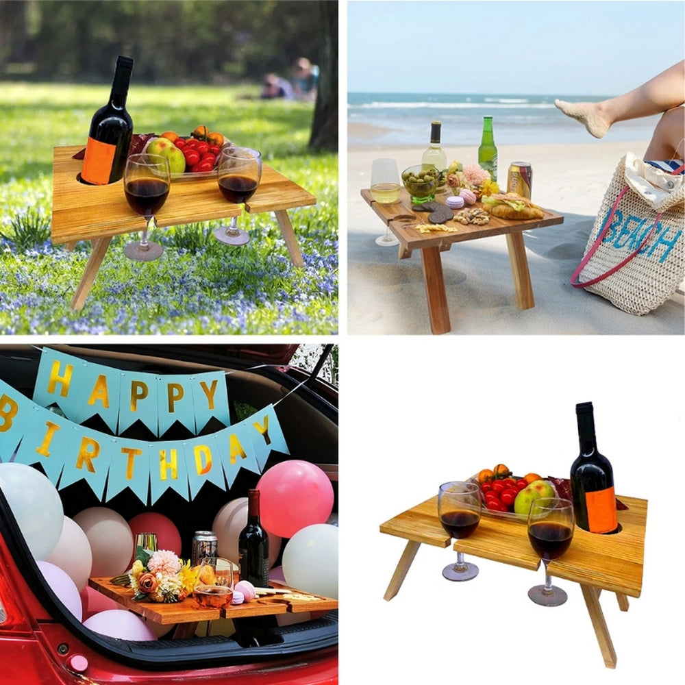 Small Portable Wooden Folding Square Picnic Table Outdoor Mini Wine Rack