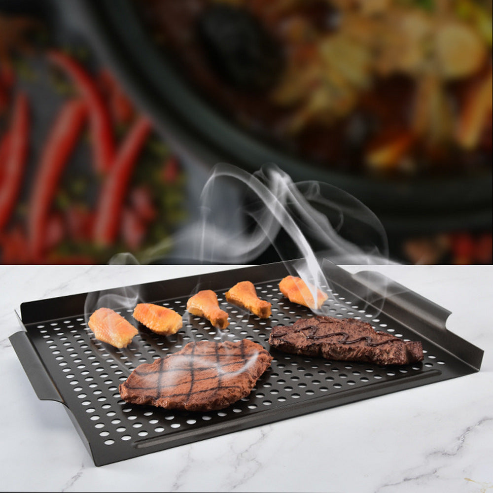 2 X Rectangle Non-stick Perforated Grill Basket BBQ Wok Food Holder