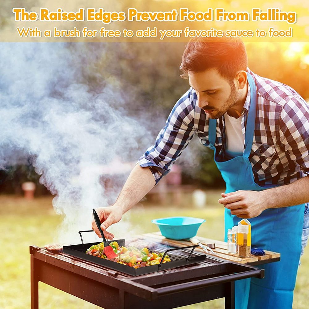 Rectangle Non-stick Perforated Grill Basket BBQ Wok Food Holder