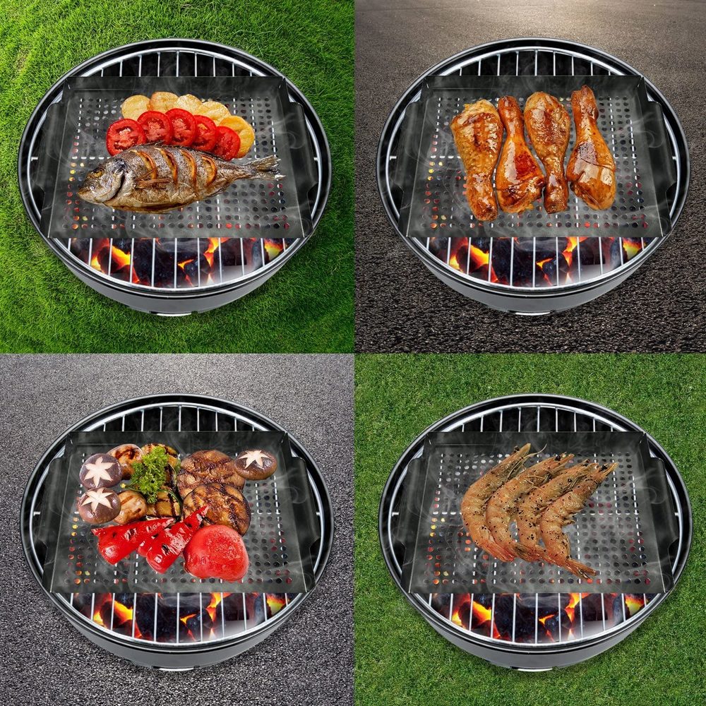 2 X Rectangle Non-stick Perforated Grill Basket BBQ Wok Food Holder