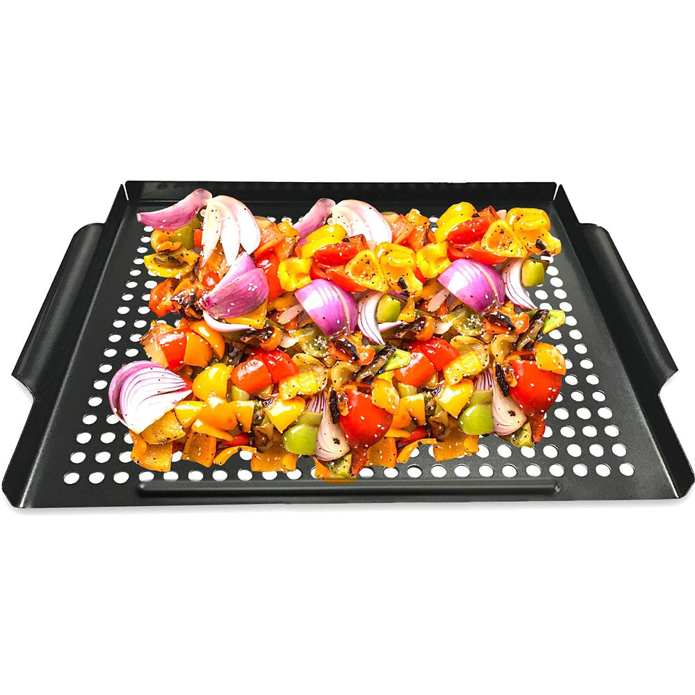 2 X Rectangle Non-stick Perforated Grill Basket BBQ Wok Food Holder