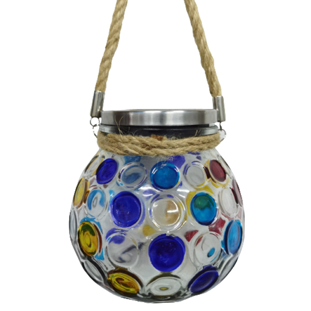 4 X Blue Solar Stained Glass Mason Jar Lights Warm White Night Light