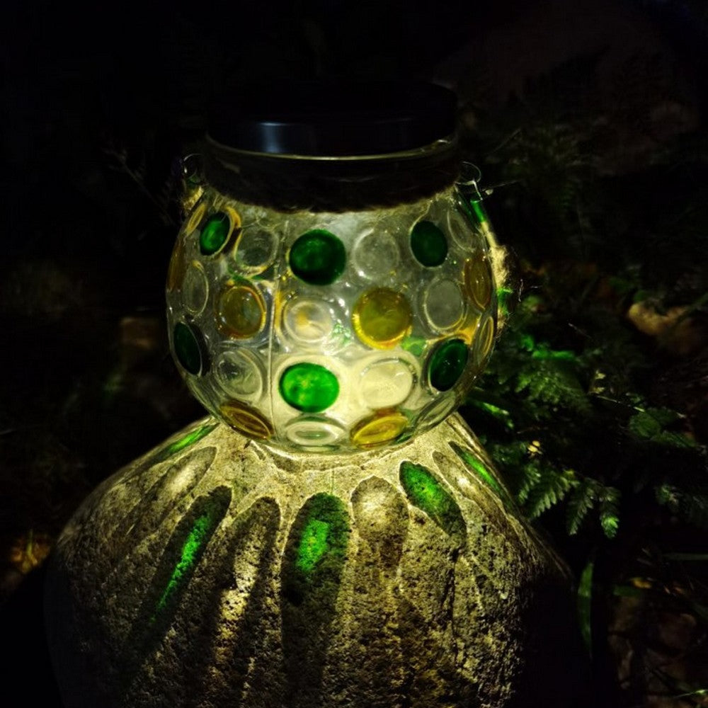 4 X Green Solar Stained Glass Mason Jar Lights Warm White Night Light