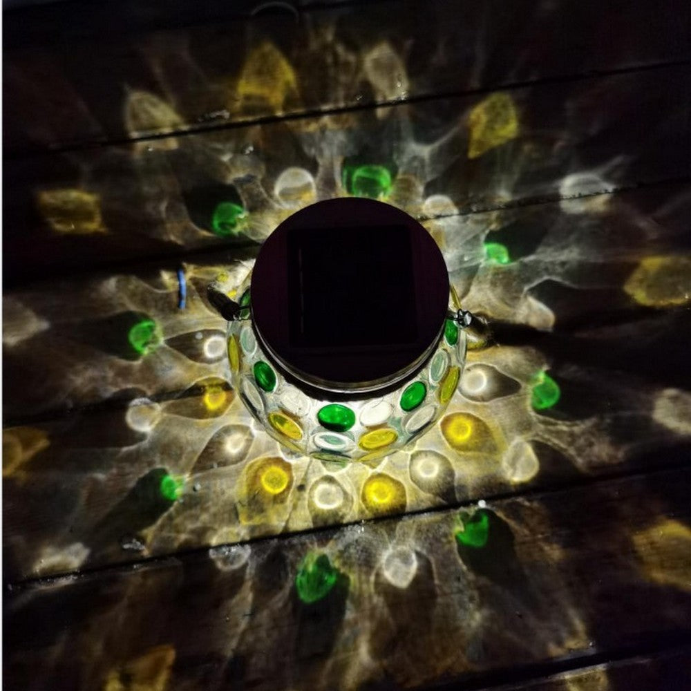 4 X Green Solar Stained Glass Mason Jar Lights Warm White Night Light