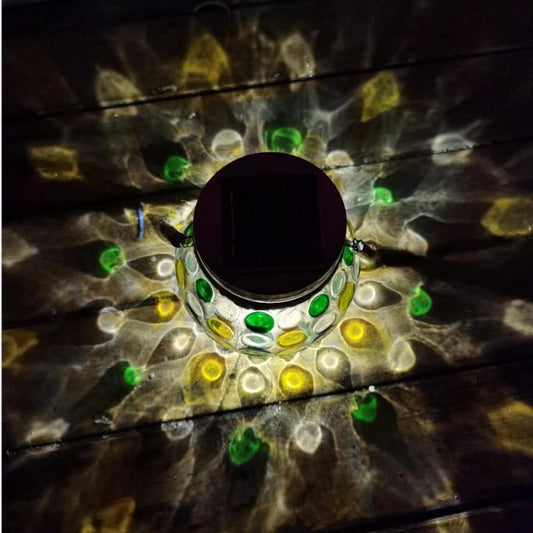 4 X Green Solar Stained Glass Mason Jar Lights Warm White Night Light