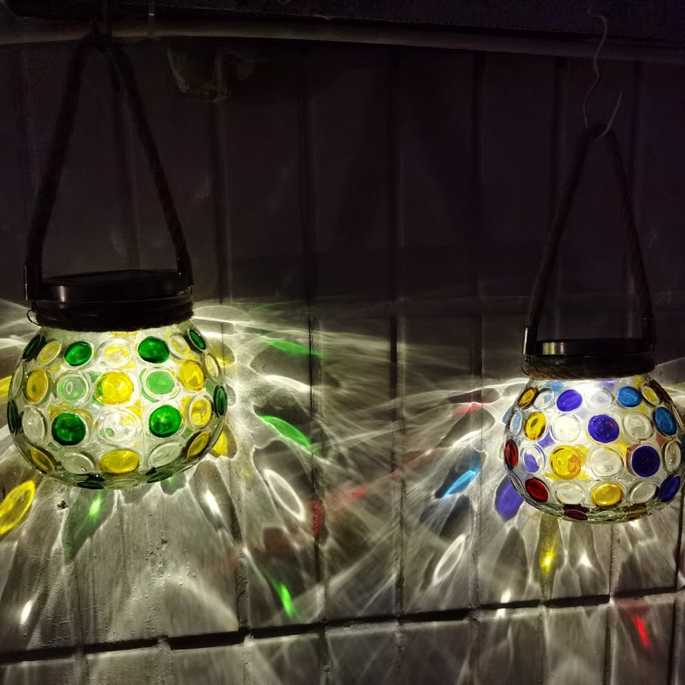 2 X Solar Stained Glass Mason Jar Lights Warm White Night Light