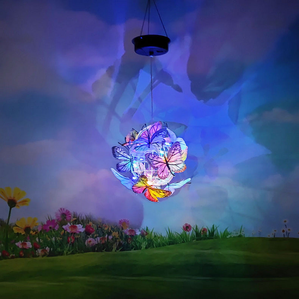 1 X Solar Butterfly Ball Hanging Lights Round Outdoor Garden Decor Pendant