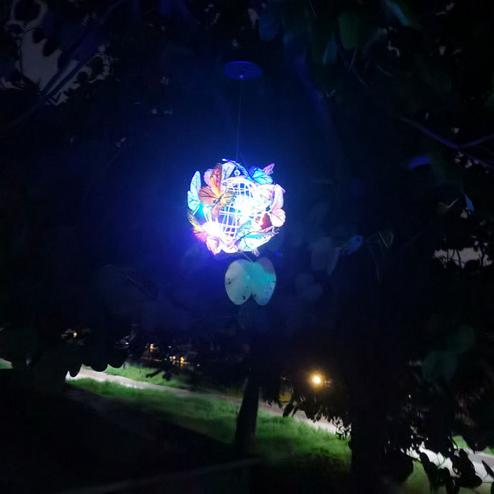1 X Solar Butterfly Ball Hanging Lights Round Outdoor Garden Decor Pendant